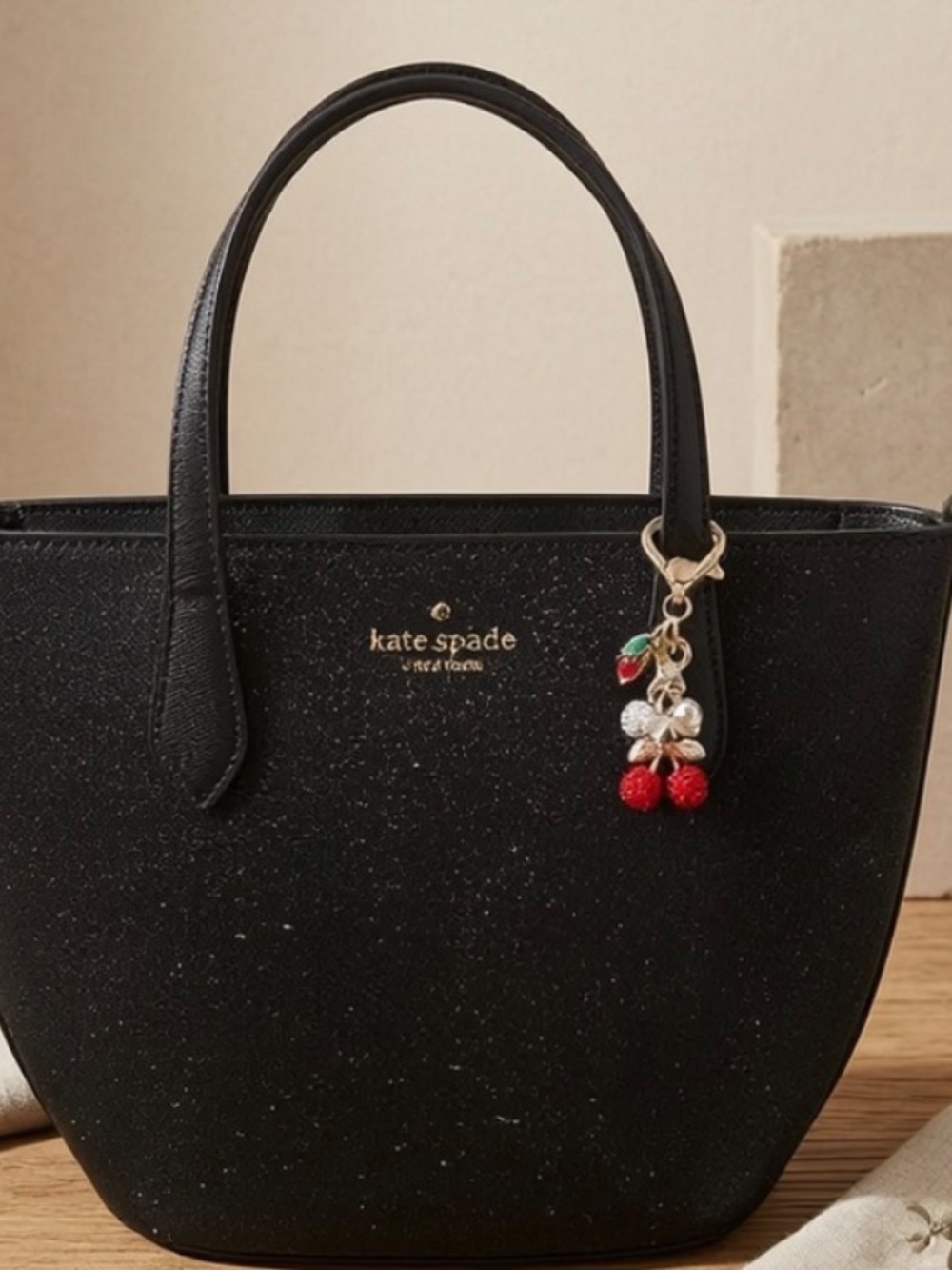 Kate Spade New York Black Glitter Joeley Small Bag w/Charms
